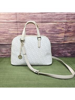 DKNY Heritage Coated Logo Dome Satchel Crossbody Hemp Light Chino N/S MSRP $265